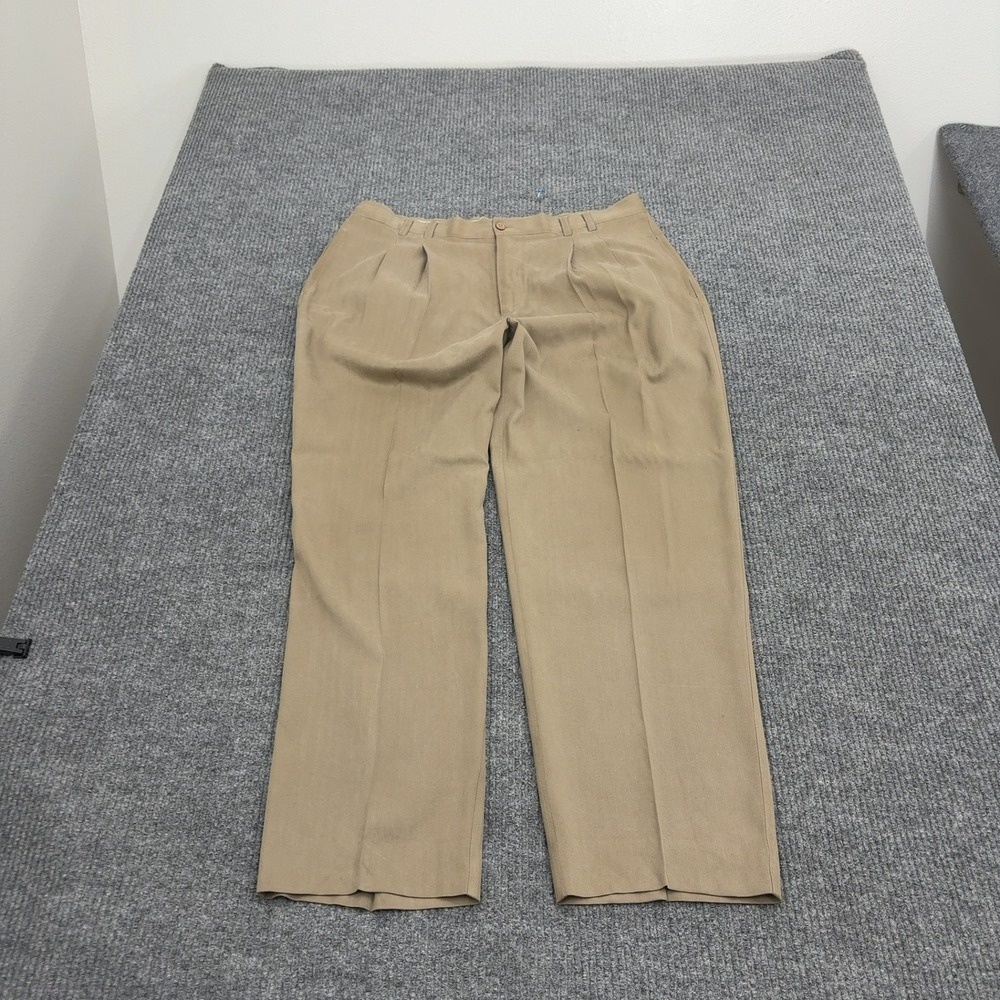 Baracuta Trousers Mens 38 Tan 100% Silk Pleated Front Classic Luxury Dress Pants